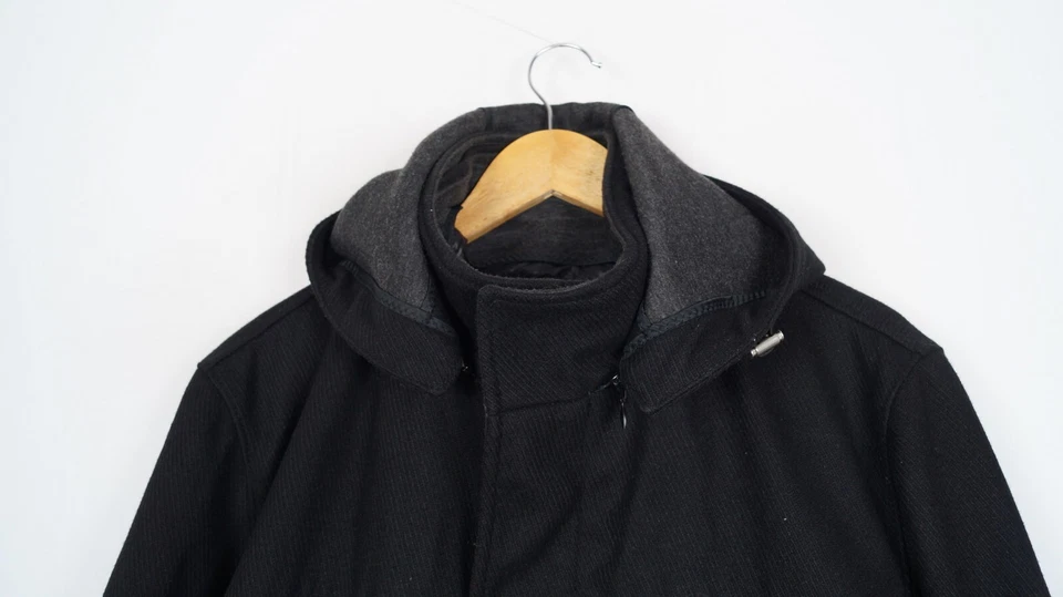 BUGATTI Men's Coat Jacket Size 50 Black Hooded Full Zip Wool Cashmere s13066 - image 4 of 4