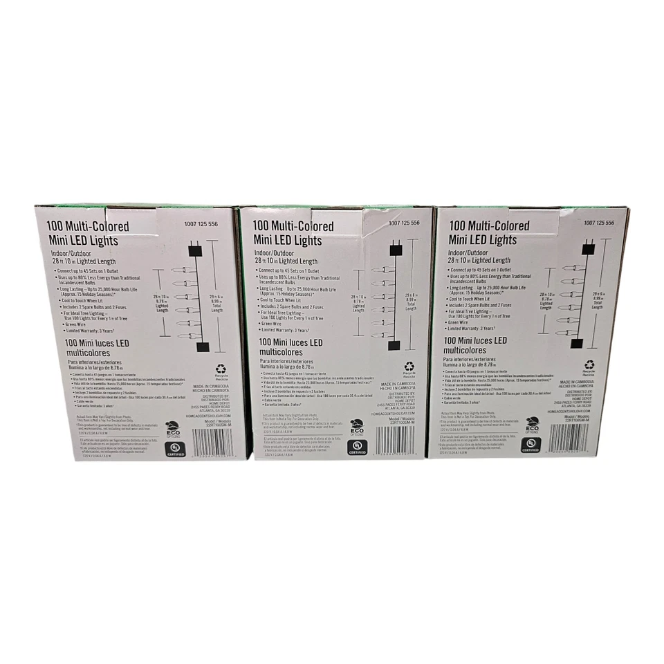 3X Home Accents 100 Multicolored Mini LED String Lights w/ Green Wire Christmas - Image 2 of 4