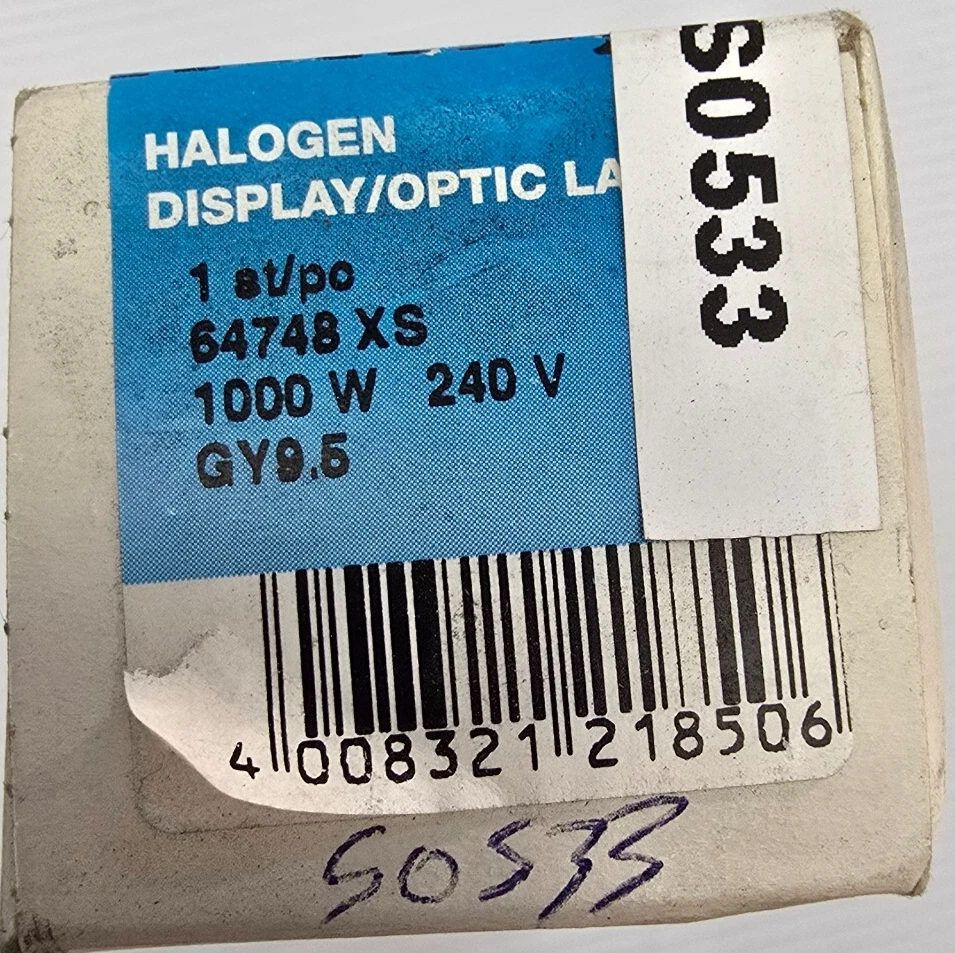OSRAM 64748 XS Halogen Display/Optic Lamp 1000W 240V GY9.5 1 st/po (NEW In Box) - Image 2 of 3