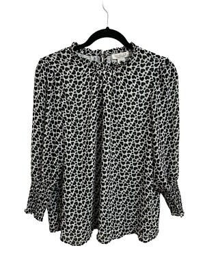 Rachel Zoe Blouse Womens Size Medium Sheer Heart Design High Neck Long Sleeve