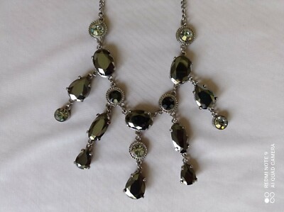 Statement Sparkly Grey Beaded Necklace Collar Length Summer Holiday Retro
