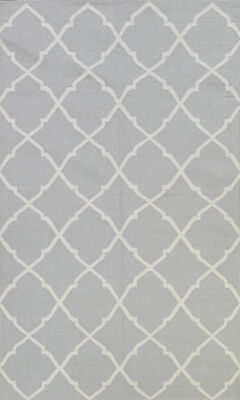 Gray/ Ivory Geometric Durrie-Kilim Rugs Wool Modern Kelim Carpets 5x8 ft
