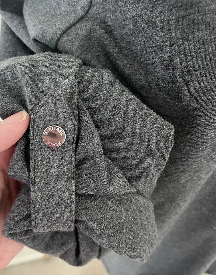 Michael Kors Women Top XL Gray Roll Tab Sleeves V-Neck Soft Business Casual - Image 4 of 4