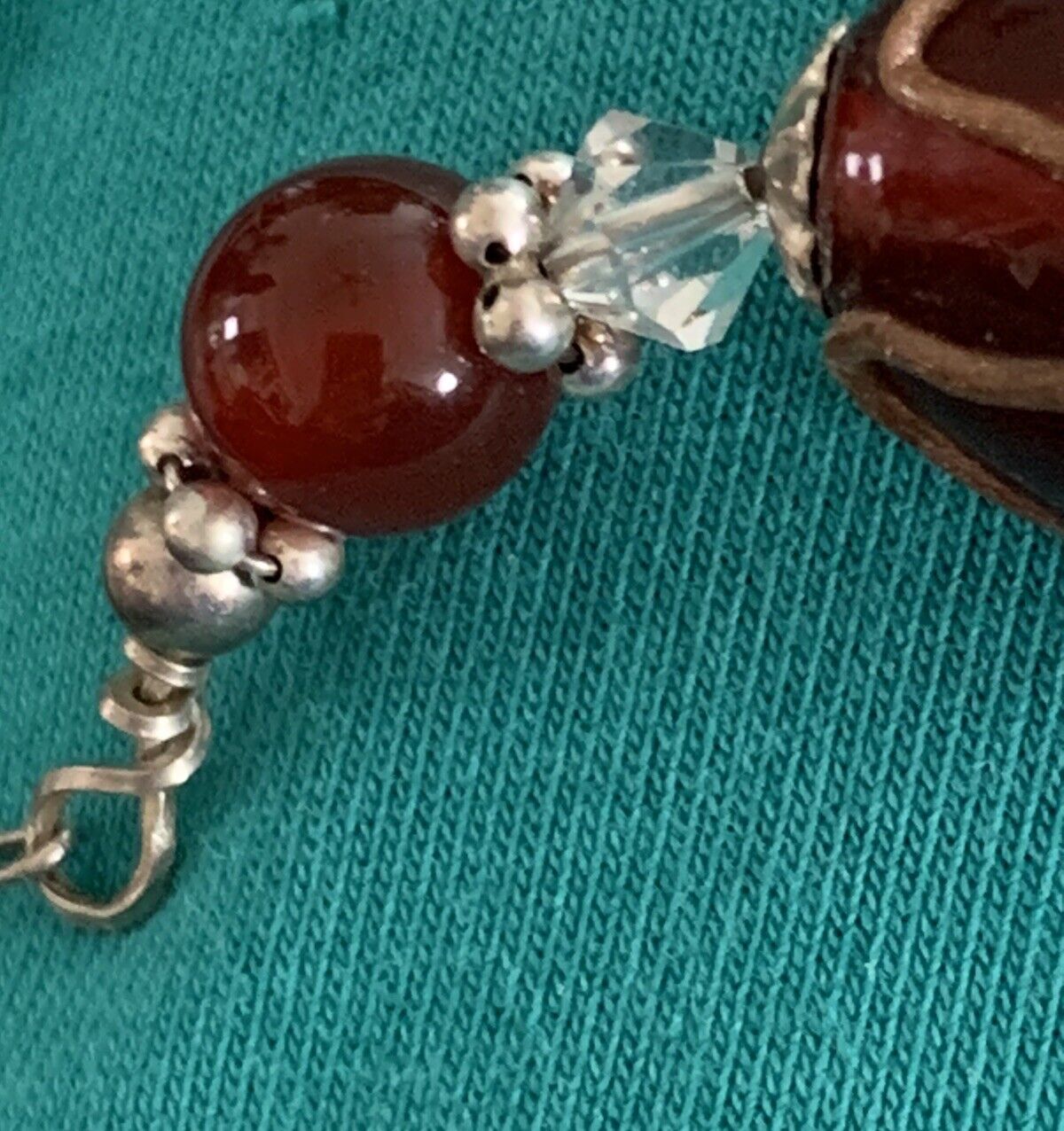 Glass Bead Necklace Earrings Set Garnet Red Metal… - image 6