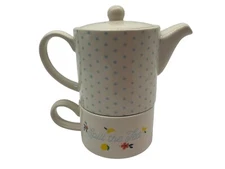 Clay Art Ceramic Tea Set For One "Spill the Tea" Collectible Drinkware Vintage