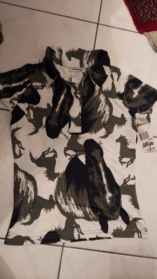 Ladies NWT Y2K Vintage Sharagano Paris Shirt Poly Spandex tight Top size small Foto 2 de 4