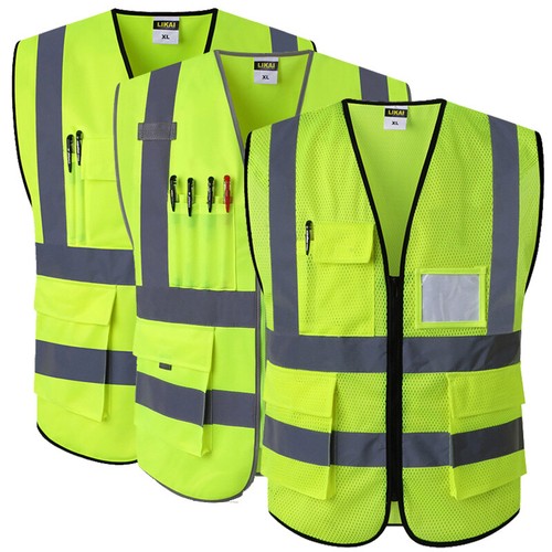 Chaleco reflectante de seguridad con bolsillos ropa de trabajo chaqueta Hi  vis | eBay