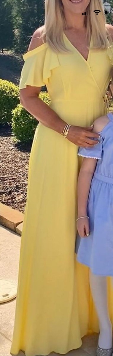 PRIVACY PLEASE Off The Shoulder Maxi Dress Thigh Slit Yellow Revolve Small  EUC