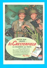 1943 WWII Chesterfield Cigarettes U.S. Marine Raiders PRINT AD machine gun