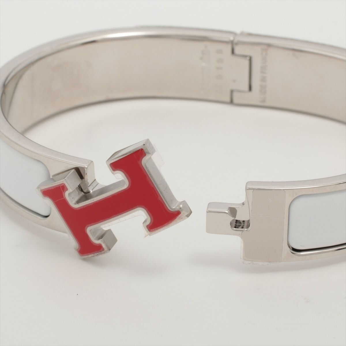 Hermes Click Clack H Logo PM Bangle Silver White Red Metal