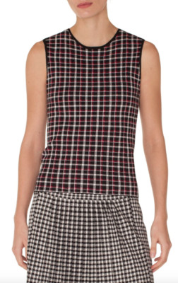 Akris Punto L3908 Black Multicolor Glen Check Top Women's Size 6