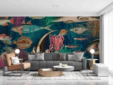 3D Underwater Fish Wallpaper Wall Mural Removable Self-adhesive Sticker1886