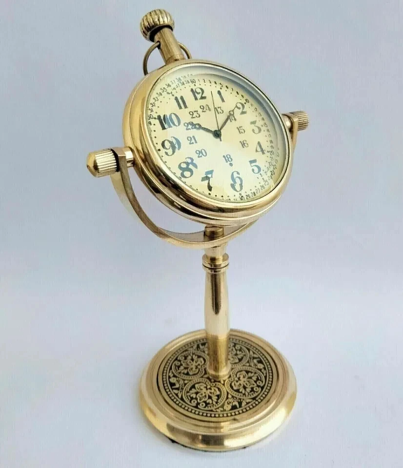 Antique Vintage Brass Desk Table Clock