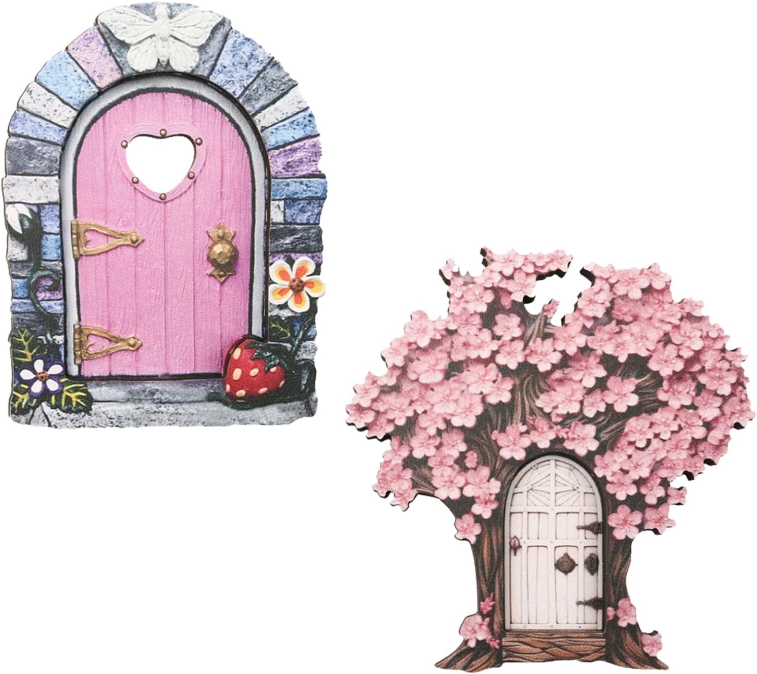 Embhlitfe 2 Pieces Wooden Fairy Doors Garden Elf Door Adorable Fairy Miniatures