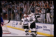 Forward Chris Kontos Los Angeles Kings celebrates with Wayne Gretz- Old Photo