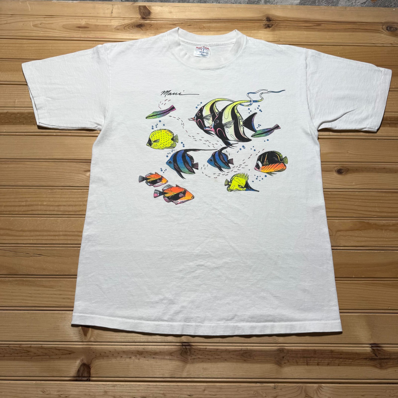 Vintage 90s Maui Tropical Reef Fish Double Sided Graphic T-Shirt USA - Large
