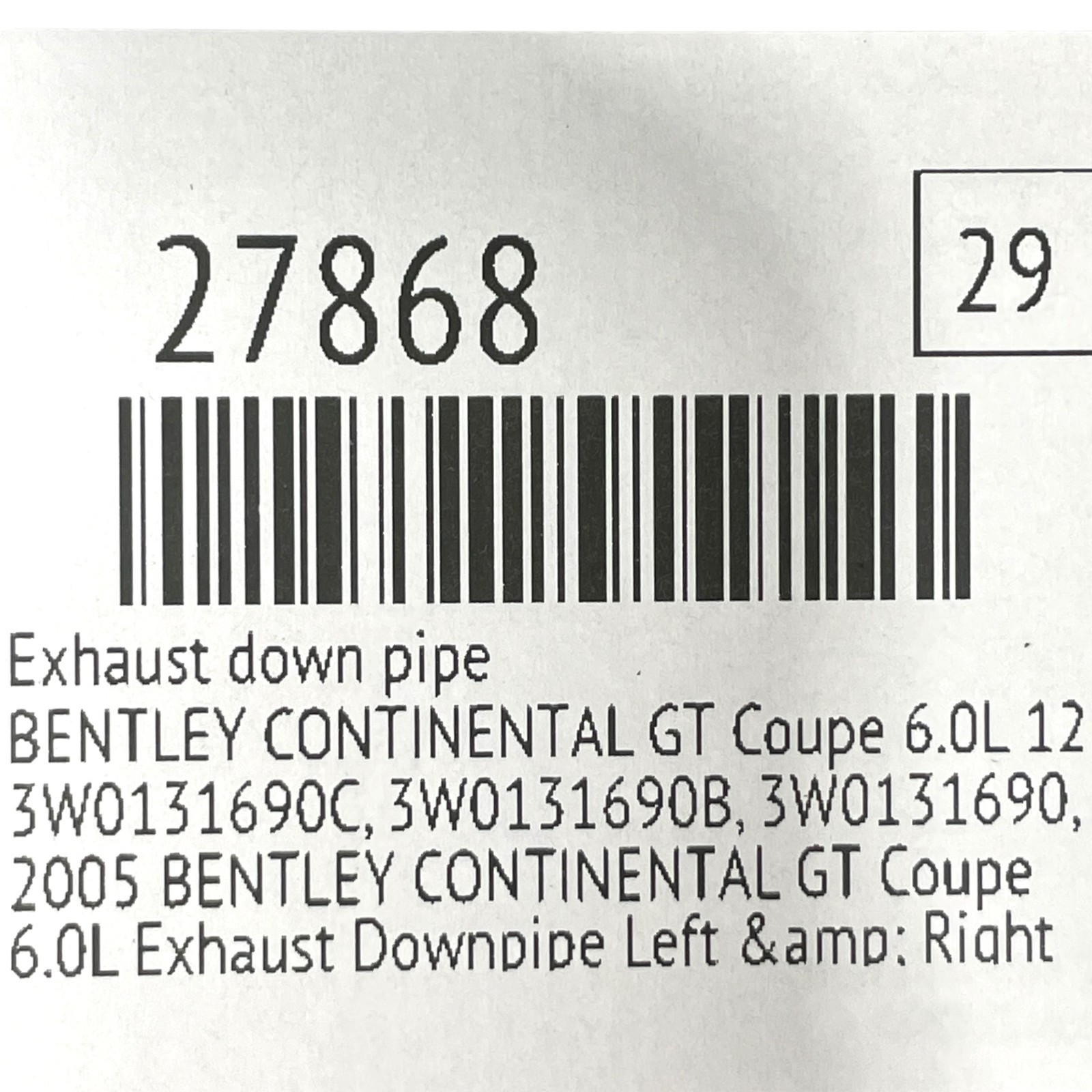 03-06 Bentley Continental GT Exhaust Downpipe Left & Right Set OEM 3W0131690C