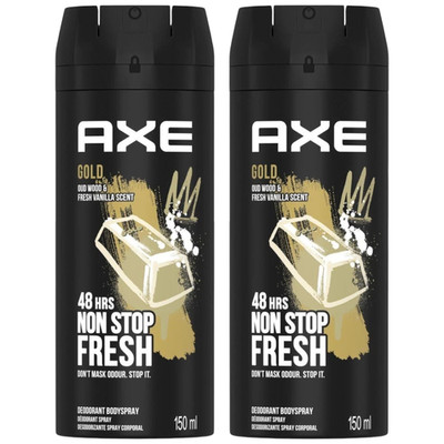 Axe Gold Oud Wood & Fresh Vanilla Deodorant Body Spray, 150ml (4oz) (Pack of 2)