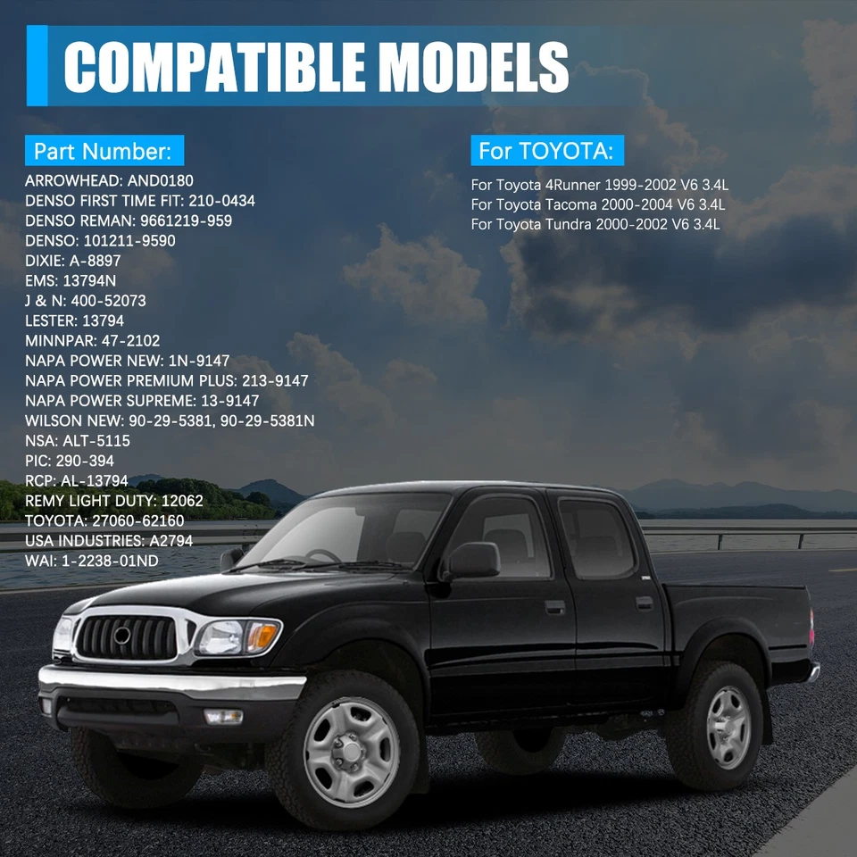 80MP Alternator for 2000-2004 Toyota Tacoma 1999-2002 4Runner 3.4L 27060-62160 Foto 4 de 4