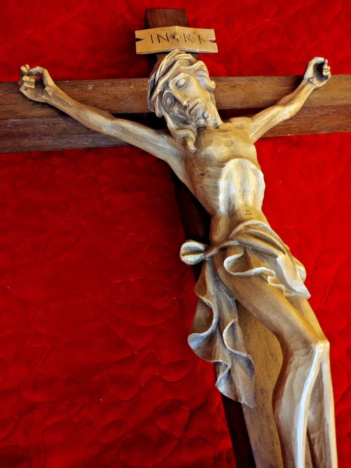 Crucifijo grande de madera, 36" de alto, bellas artes antiguas de Alemania Foto 3 de 4