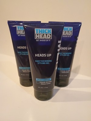 3x Thick Head Heads Up Hair Thickening Styling Gel 6 Oz New Firm Hold Flake Free