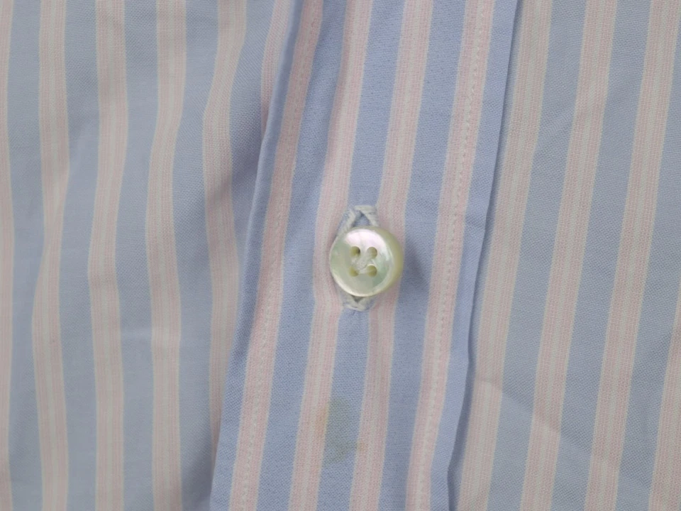 Luigi Borrelli Napoli Blue White Striped 100% Cotton Collar Dress Shirt Size 43 - Image 3 of 4