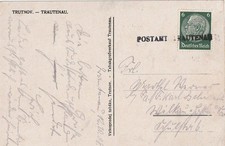 Sudetenland : Notstempel - L1 POSTAMT TRAUTENAU auf Postkarte Okt. 1938