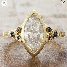 3 Cts Marquise Shape E/VS1 Lab Grown Diamond & Blue Sapphire Engagement Ring