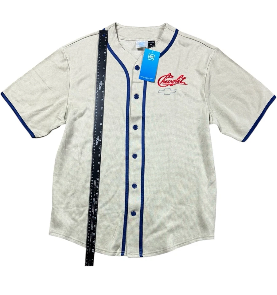 Camiseta deportiva de béisbol Chevrolet 11 para hombre pequeña azul crema botón con licencia GM nueva con etiquetas Foto 2 de 4