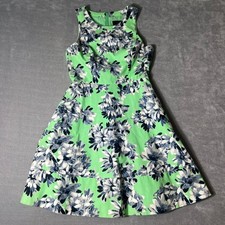 J.Crew Green Floral Fit and Flare Sheath Dress Sleeveless Cotton Womens 4