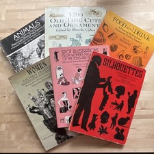 Lot of 6 Dover Art Instruction Illustration Animals Women Food Drink Silhouettes