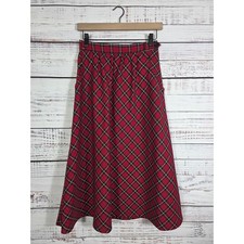 VTG Red Plaid Skirt A-Line High Waist Tartan Preppy School Girl size 9/10