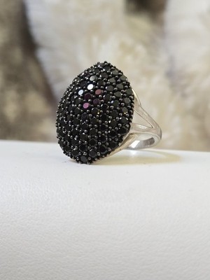 Chuck Clemency NYCII Sterlingsilber schwarzer Spinell Pavé langer breiter Ring KHR 