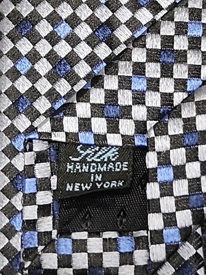 Johnston & Murphy Hecho a Mano 100% Seda Nueva York 4x58 Azul Plata Geométrico Foto 4 de 4