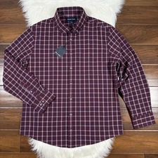 Mizzen + Main Men’s Size XL Wine Richard Plaid Button City Flannel Shirt Trim