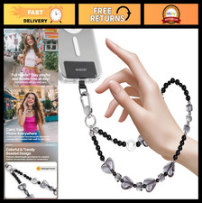 Beaded Phone Charm Wrist Strap for Women - Universal Cell Phone Keychain, Midnig