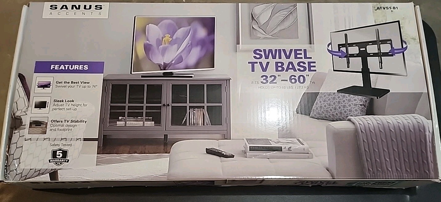 New Open Box SANUS Swiveling Black 32"-60" TV Base Mount Holds 60lbs ATVS1-B1