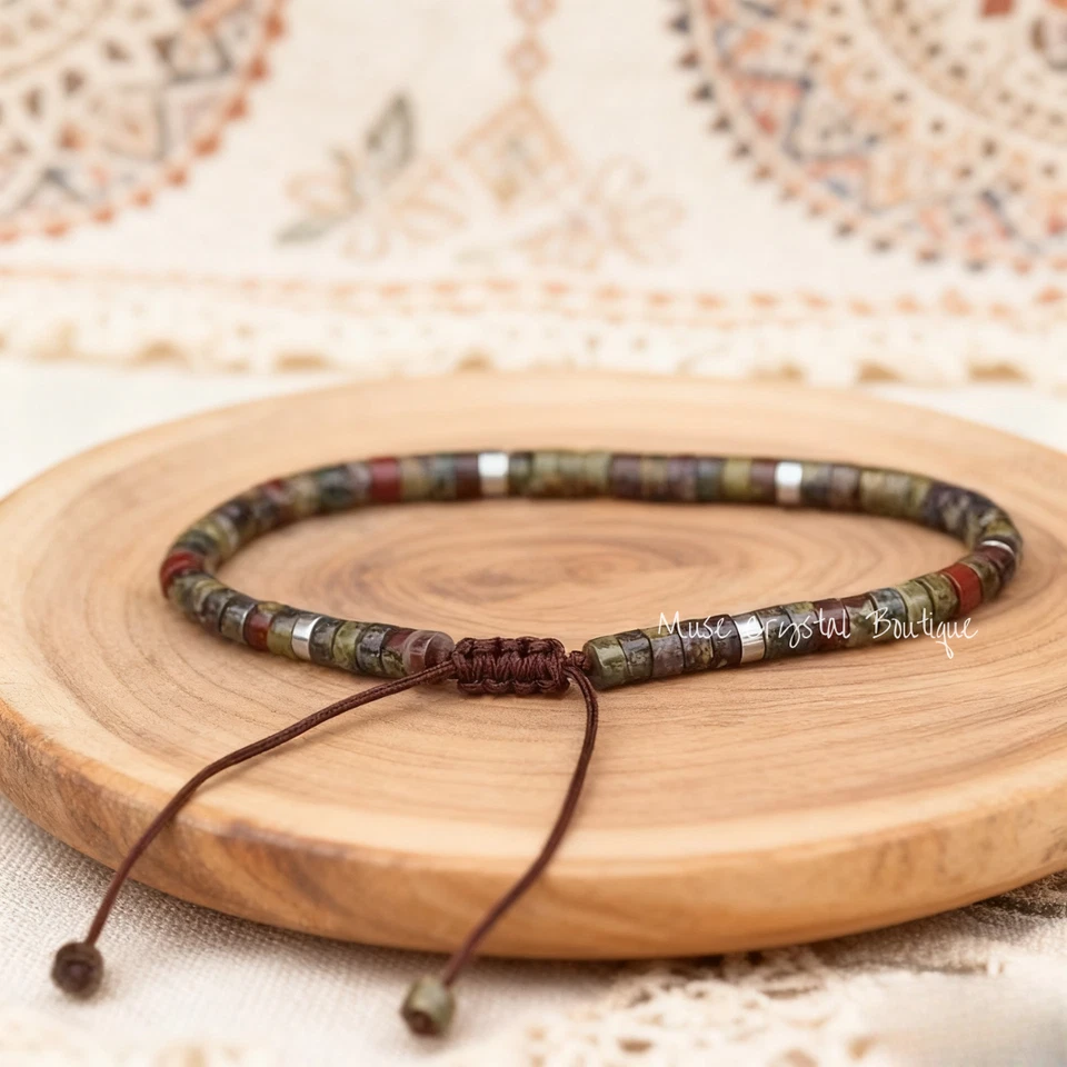 Natural Dragon Blood Stone Healing Reiki Gemstone Bracelet Gift for Men Women - Image 2 of 2