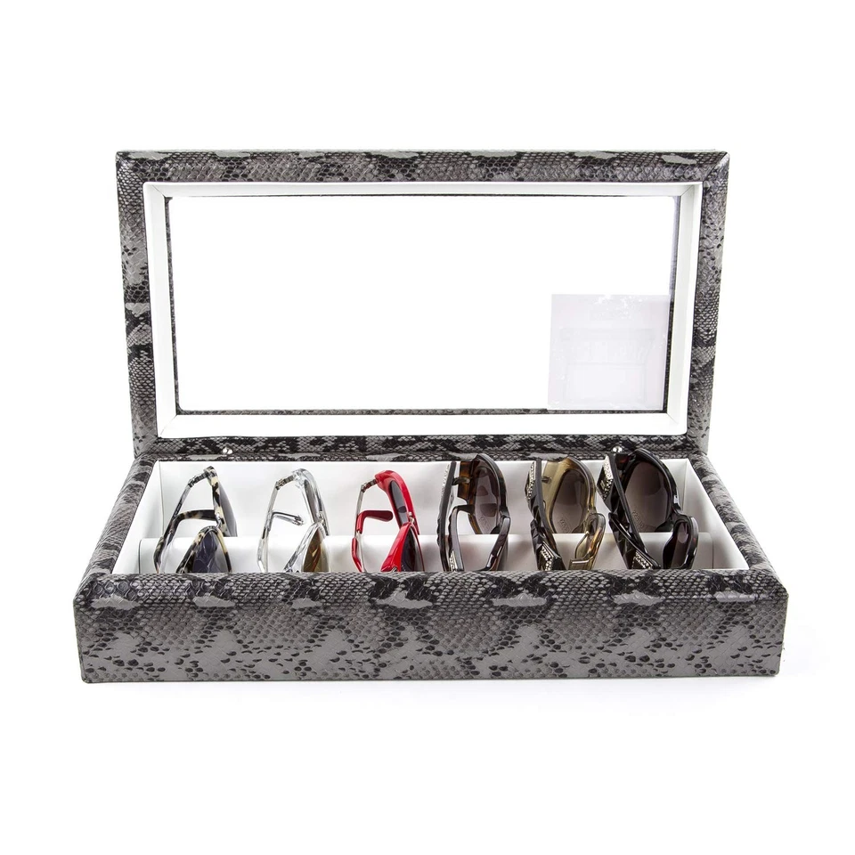 Maxi Luxury Eyewear Organizer, Wood Box for Glasses + Sunglasses, Exotic Prin... - Image 2 of 3