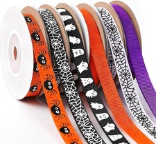 Halloween Ribbon, 6 Rolls 60 Yards Spooky Grosgrain Ribbons
