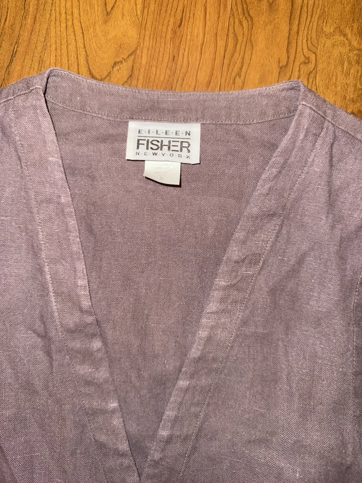 Eileen Fisher Sweater Vest Top Purple 100% Linen Relaxed Casual Small VTG - Image 3 of 4