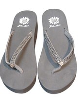 Yellow Box -NWOB, Wedge Style Slippers,Clear Colored Stones,Leather Upper Straps