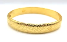 18K Yellow Gold Filled Open Bangle Bracelet 7" Unique Design, 32g Christmas Gift