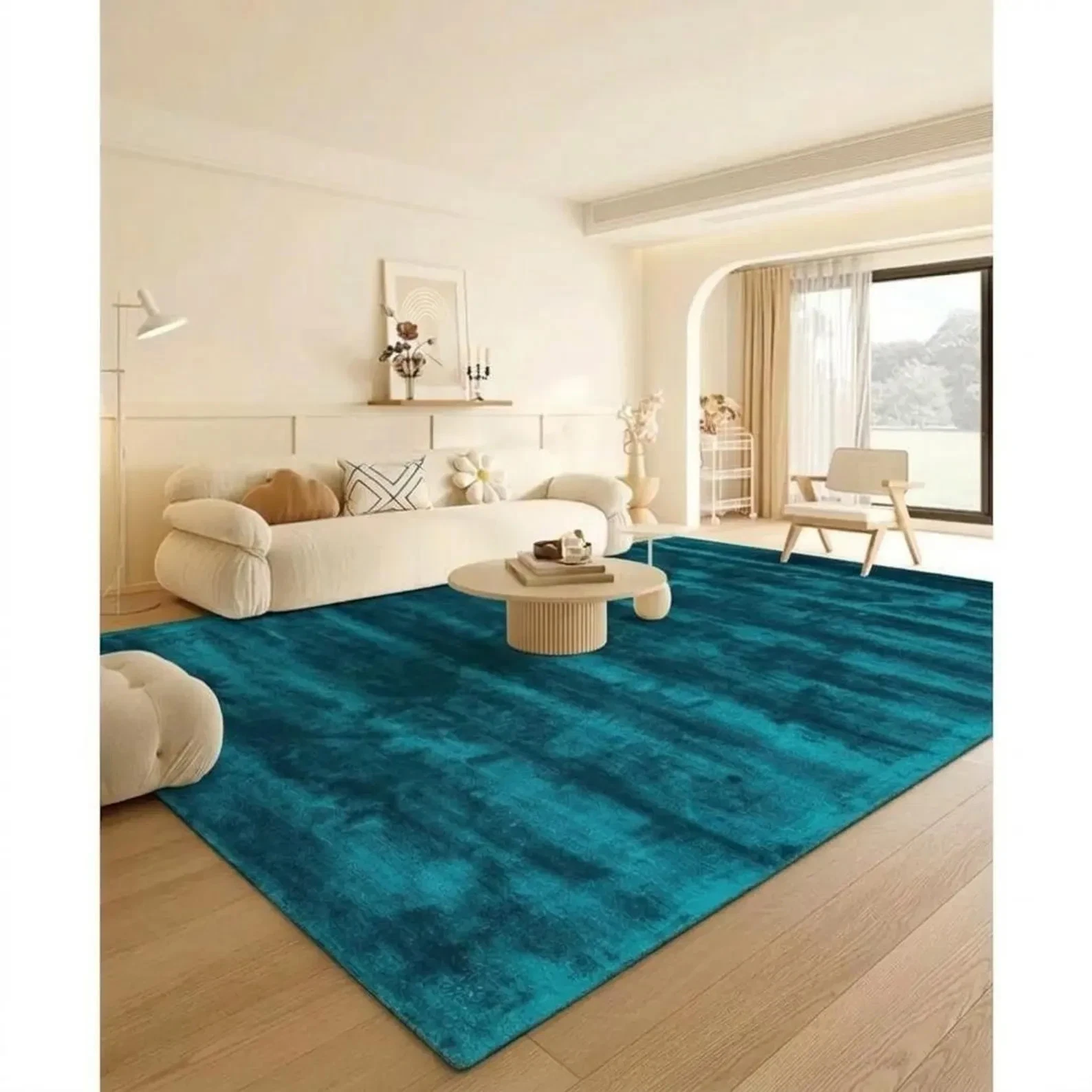 Rug Luxury Teal Blue Hand-Loomed Viscose Rug -Turquoise Area Carpet- Shimmering