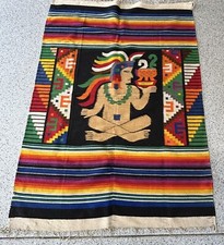 VINTAGE 1960'S HAND WOVEN MEXICO MULTICOLOR WOOL BLANKET