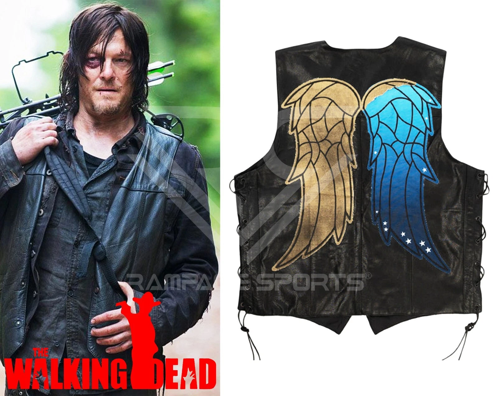 Daryl Dixon Angle Wings Vest, Walking's Dead Season 10 Cosplay Leather Vest
Opens in a new window or