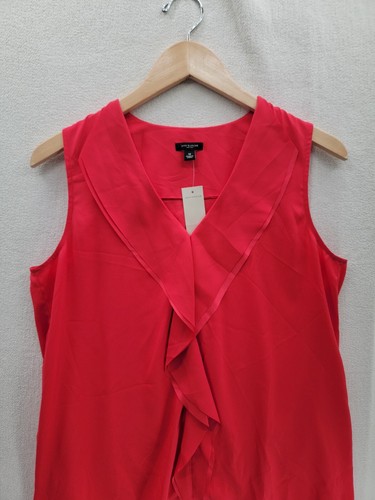 NWT ANN TAYLOR Ruffle Sleeveless Coral Pink V-neck $68 Blouse Top Size-M - Picture 2 of 6