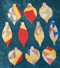 10 PRIMITIVE ANTIQUE CUTTER QUILT CHRISTMAS ORNAMENTS! RED YELLOW ETC