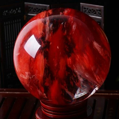 Sfera sfera cristallo quarzo calcite citrino rosso raro 100 mm pietra preziosa curativa + supporto - Foto 9 di 11