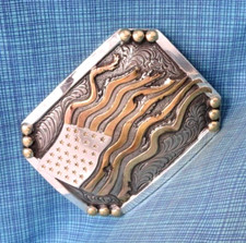 Tattered American Flag Belt Buckle Resilient Patriot Cowboy Vtg Crumrine .QRT930